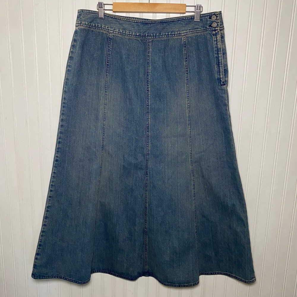 VTG Liz Claiborne Cottagecore Denim Paneled Maxi Skirt Western Prairie Cotton